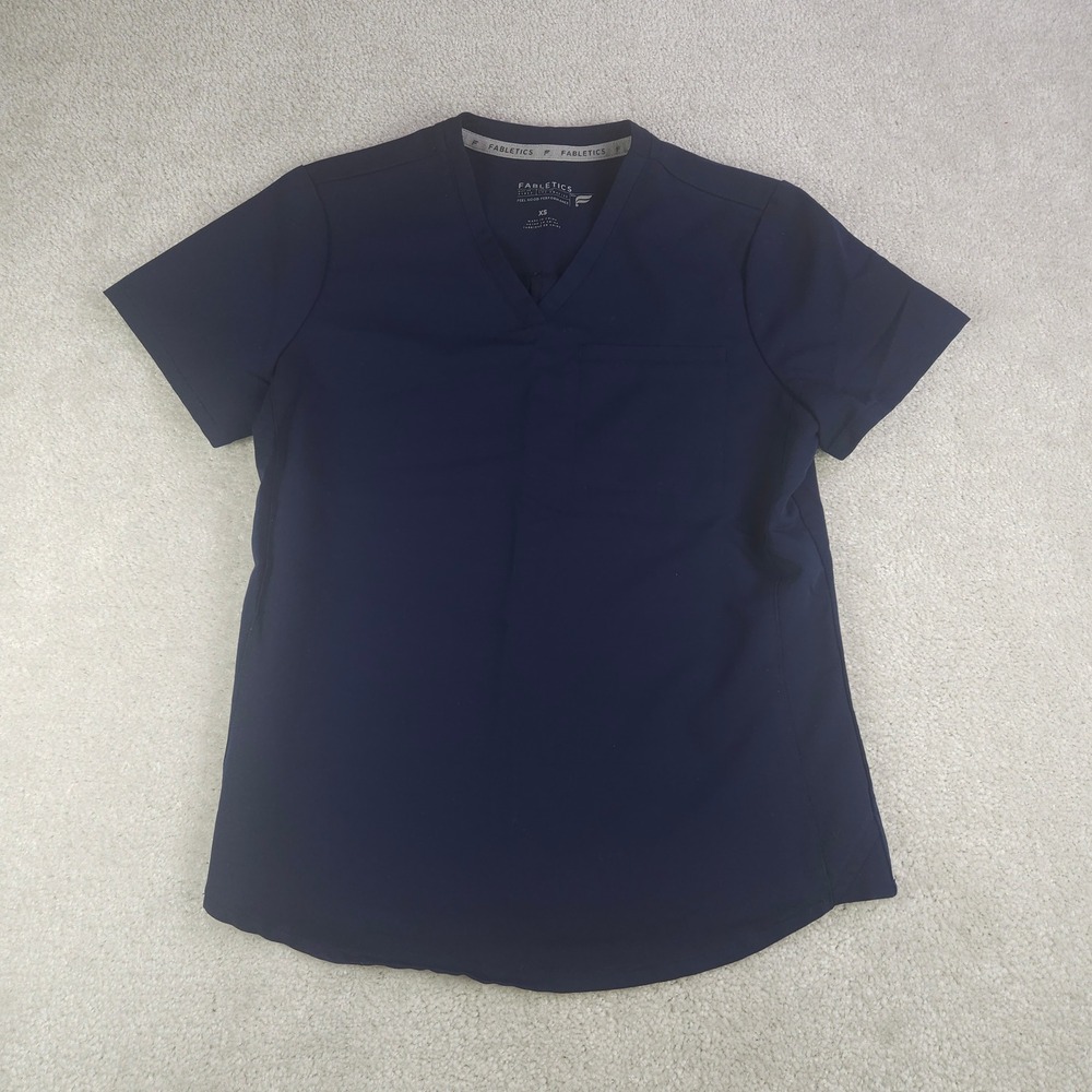 Fabletics Vital 1-Pocket Scrub‎ Top Womens XS Navy Blue V Neck Stretch Medical